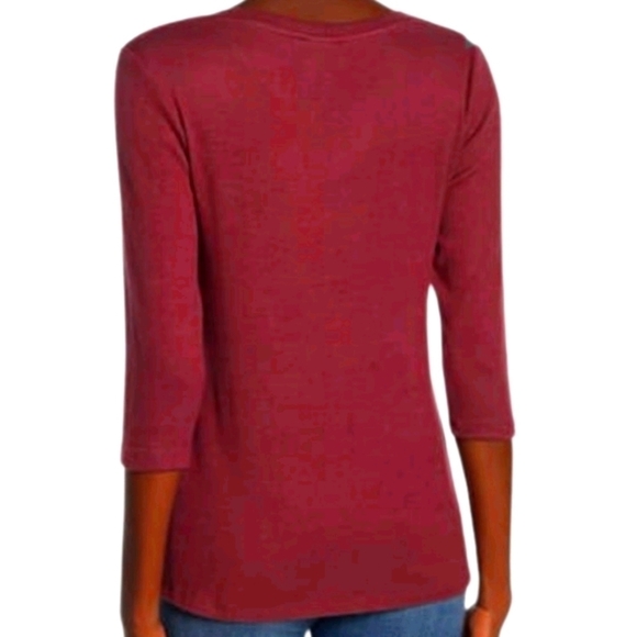 NWT Nordstrom Bobeau Fleece Side Button Pullover Dark Red Top in Size L - Picture 3 of 8